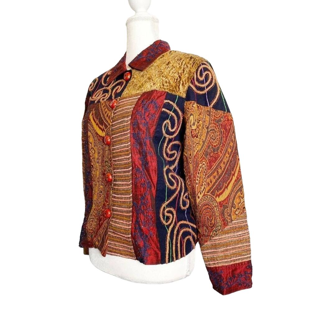 90s Whimsigoth Patchwork Jacket Oversized Sz M Te… - image 3